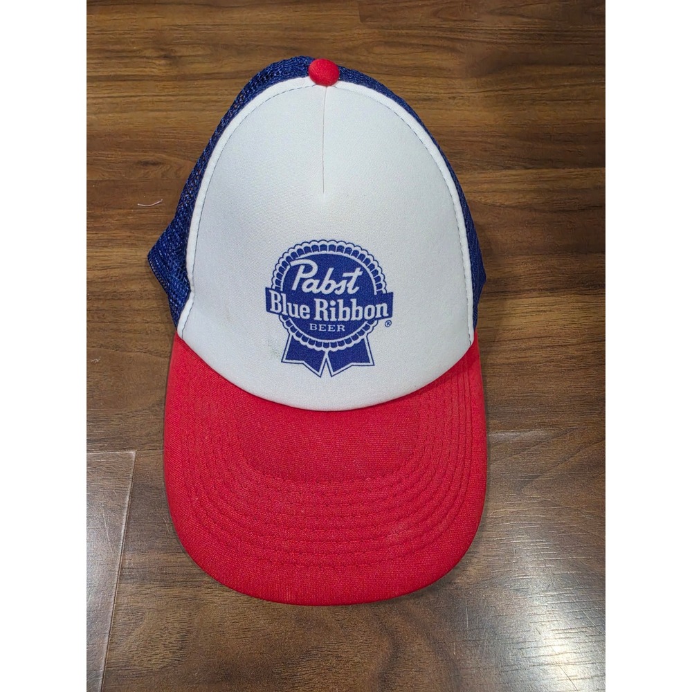Pabst Blue Ribbon Trucker Hat Mens OSFA Blue Red White Good Vintage Snapback PBR